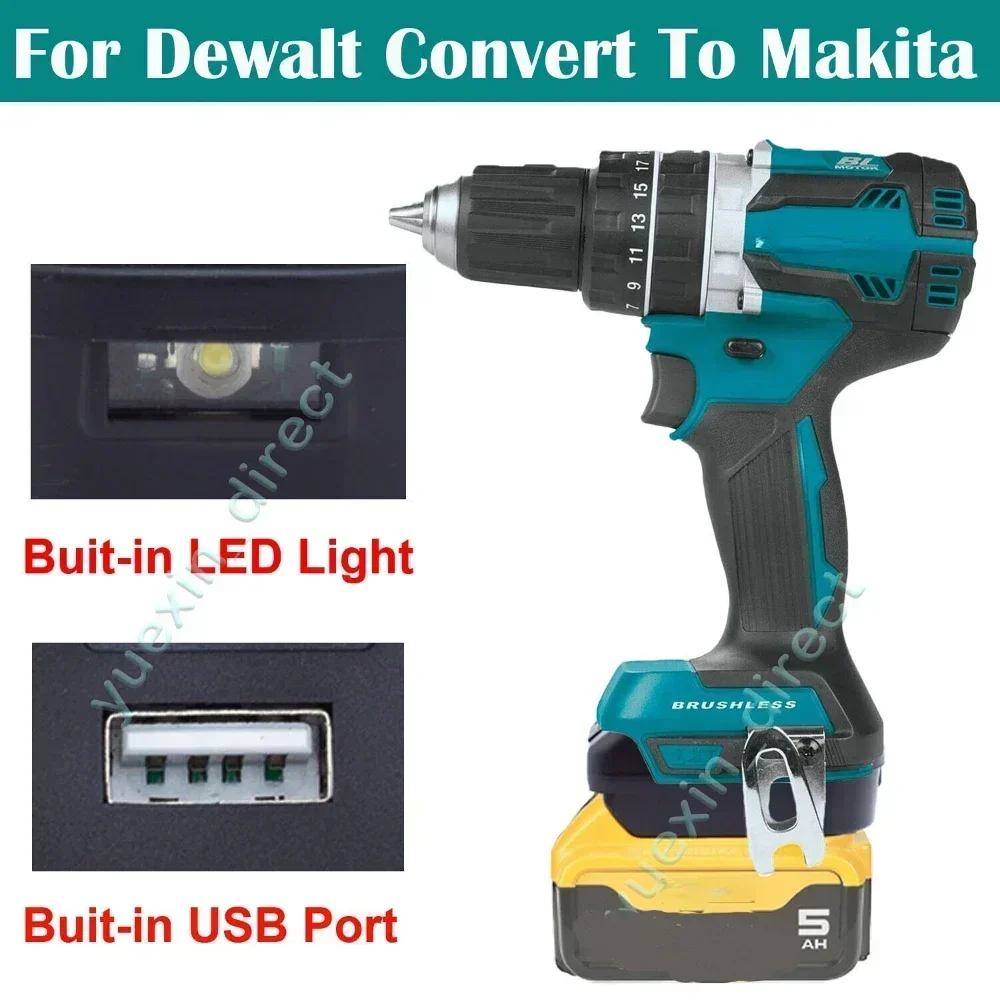 For Dewalt To Makita 18v Lithium Brushless Tools Converter w/USB & LED Light (Not include tools and battery)
For Dewalt To Makita 18v Lithium Brushless Tools Converter w/USB & LED Light (Not include tools and battery)