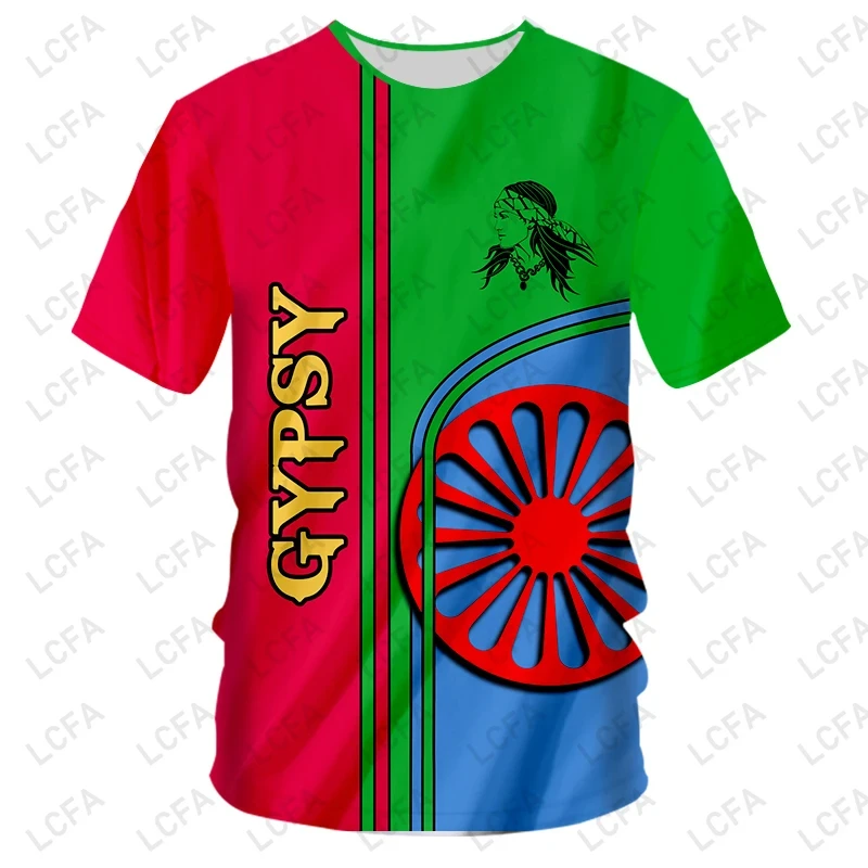 

2024 Summer Hot Sale Men's T-shirts Roman Gypsy Flag 3d Print Short-sleeved T Shirt Men Clothing Outdoor Casual Oversized Tops