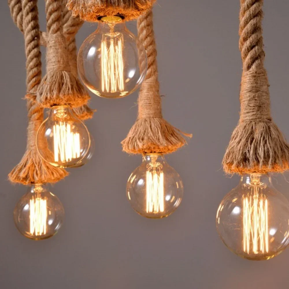 

Edison E27 Vintage Chandelier Lamp American Retro Hemp Rope Pendant Light Industrial Hanging Lamps Creative Loft Home Decor