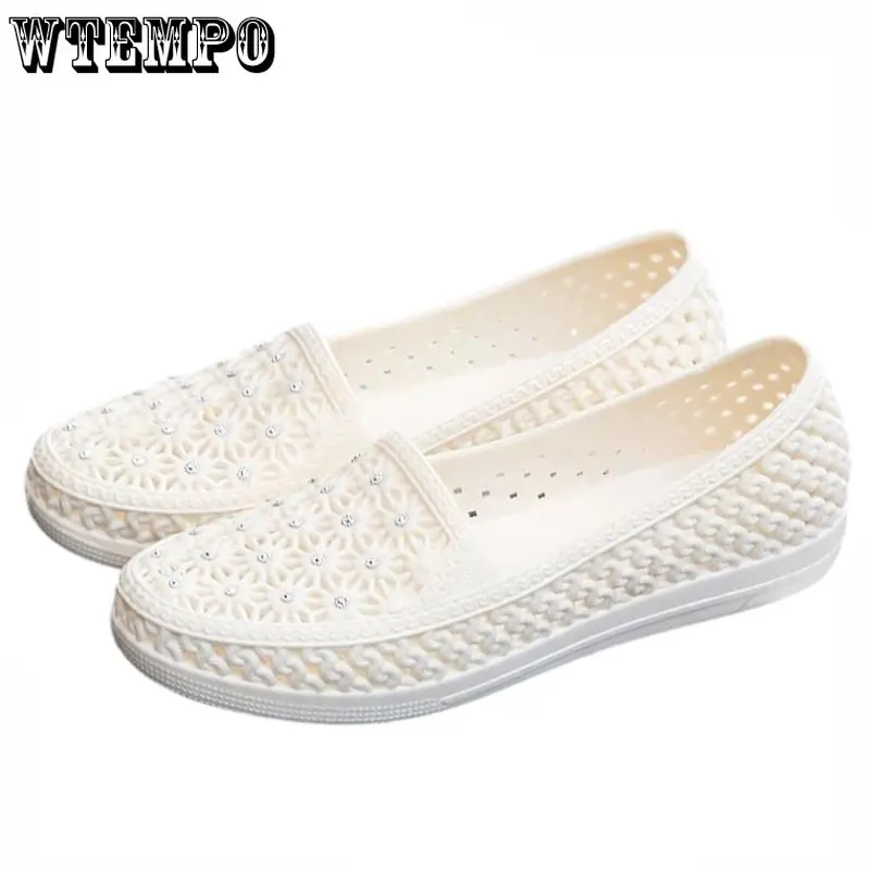 

WTEMPO Flats Shoes Women Hollow Out Slip on Casual Nurse Summer Loafers Female Sandals Shallow Beach Breathable Zapatos