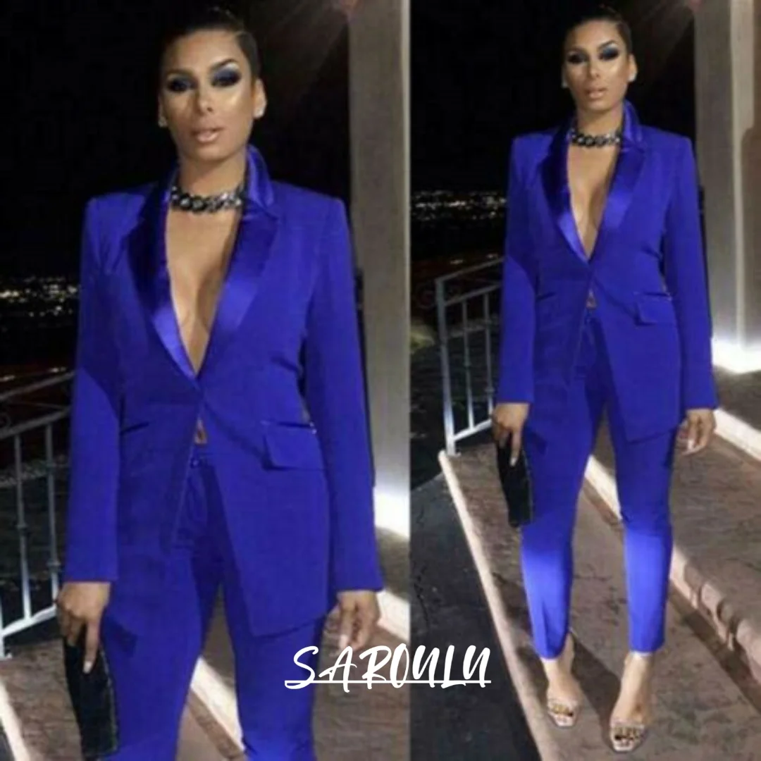 

Women 2 Pieces Suit Set For Formal Evening Prom Wedding Party Slim Fit One Button Closure Blazer and Pants Robe de soirée