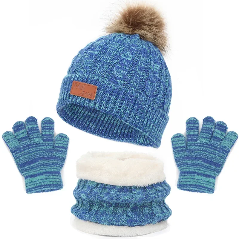 

Kids Winter Hat Gloves Scarf Set, Toddler Children Hats Beanie with Pom Knit Neck Warmer Gaiter Mittens Fleece Lined Set