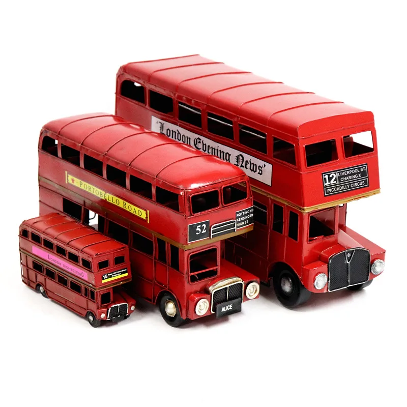 

Classic Edition of London Double-decker Bus Model Pure Handmade Iron Model Zakka Vintage Handicraft Display