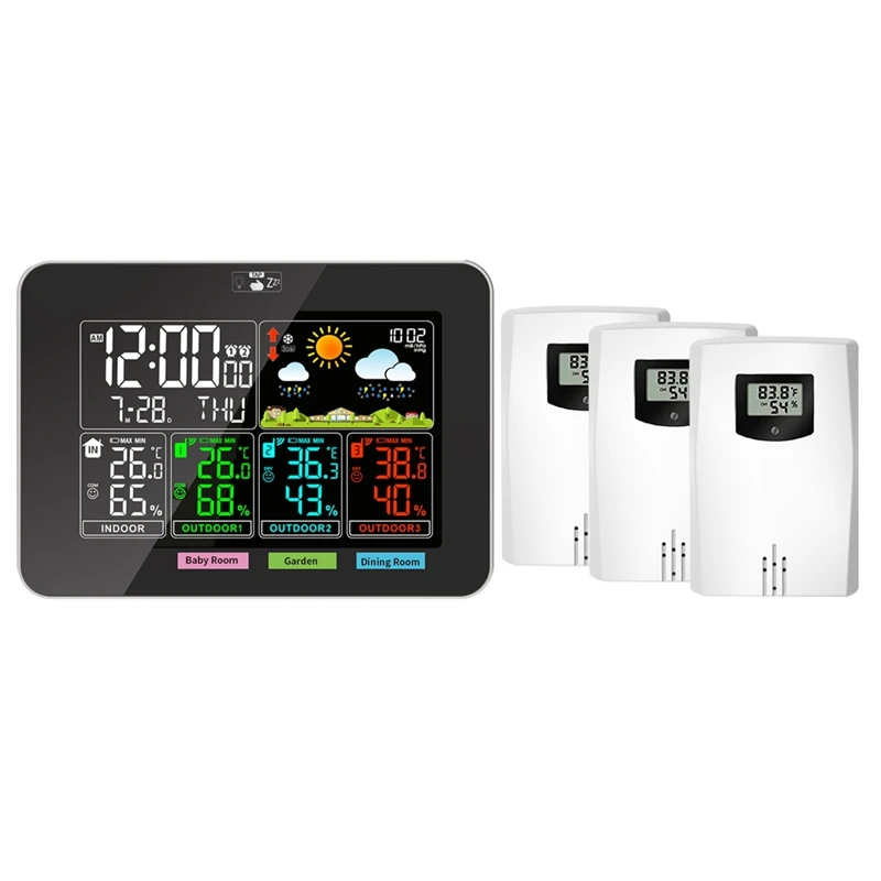 

Weather Stations Indoor Outdoor Temperature Humidity VA Color Display Weather Forecast Barometric Pressure Alarm Clocks Durable