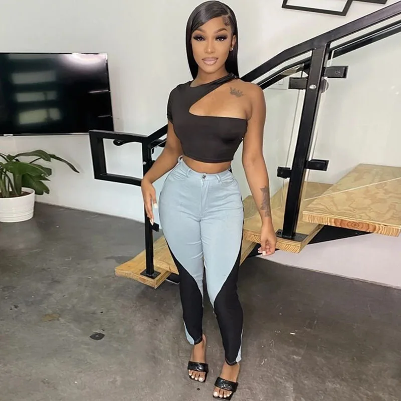 Sexy Black Two Piece Sets Women Club Outfits Streetwear One Shoulder Crop Top Mesh Patchwork Pencil Pants Suits Matching Sets
Sexy Black Two Piece Sets Women Club Outfits Streetwear One Shoulder Crop Top Mesh Patchwork Pencil Pants Suits Matching Sets