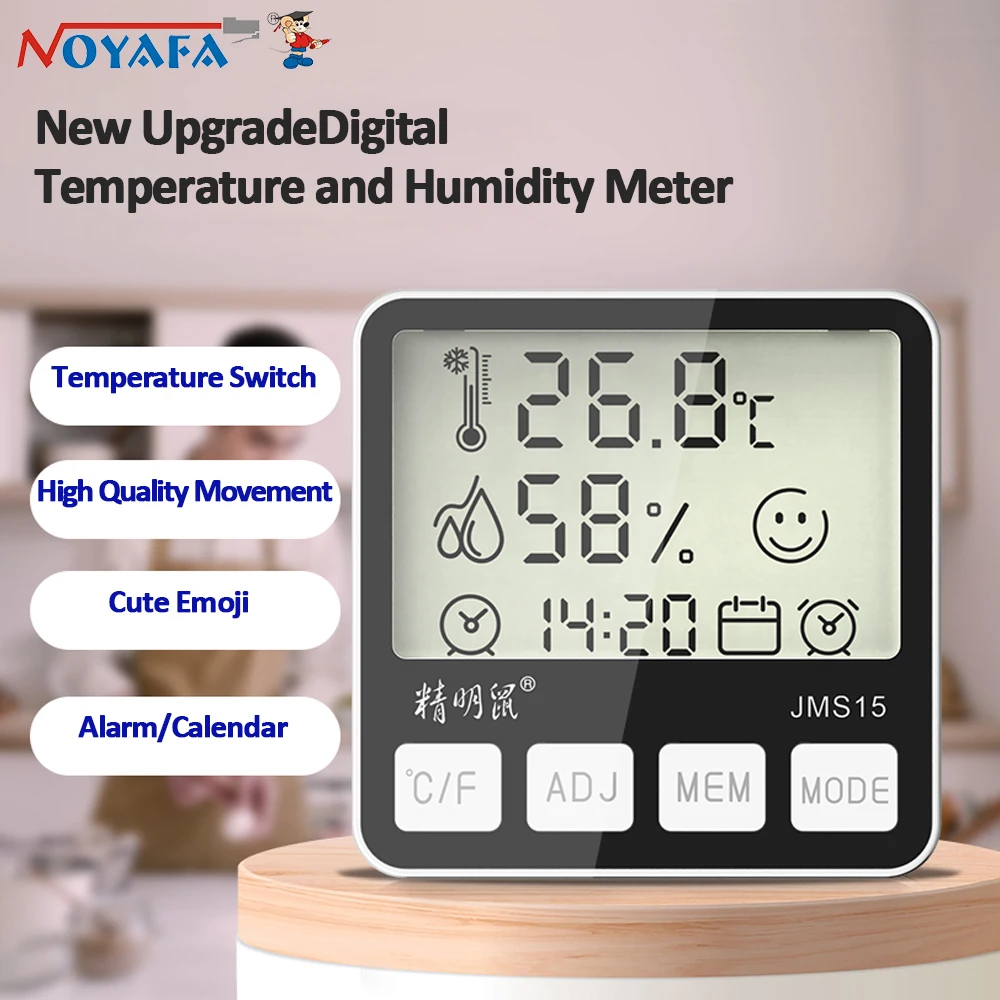 NOYAFA JMS15 Digital Hygrometer Thermometer Dual Humidity Tester Air Quality Monitor with Calendar & Clock Alarm
NOYAFA JMS15 Digital Hygrometer Thermometer Dual Humidity Tester Air Quality Monitor with Calendar & Clock Alarm
