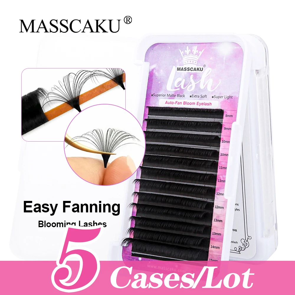 

5cases/lot MASSCAKU Hot Sale C/CC/D/DD Curl Wholesale Faux Mink Easy Fanning Volume Eyelash 1 Second Blooming Fans Eyelashes