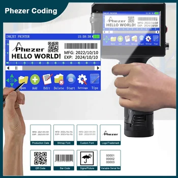 Phezer 휴대용 잉크젯 프린터 P15 QR 바코드 배치 코드 날짜 번호 로고, 만료일 라벨, 12.7mm, 25 개 언어 휴대용