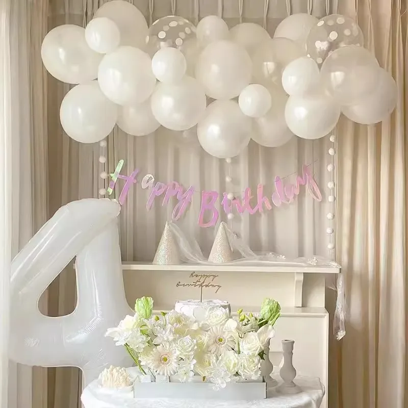 

White Birthday Party Balloon Set Kids Age Balloons Holder Party Birthday Banner Set Pure Baby Shower First Party Supplies