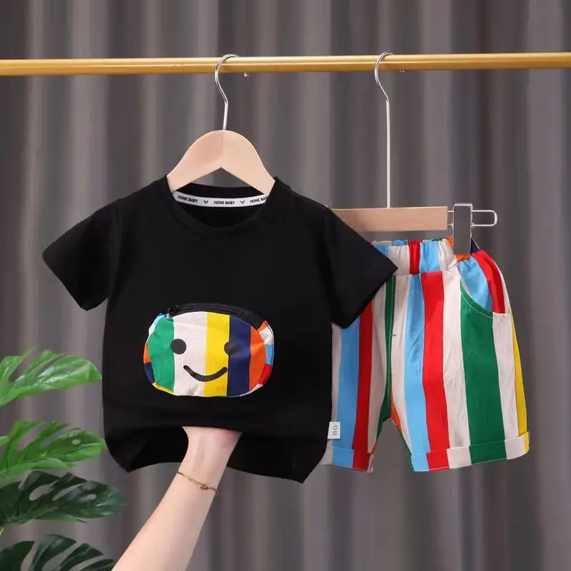 Kids Boys Clothing Set 2023 Summer New Smiling Face T-shirt Colorful Stripe Shorts Children's Baby Clothing
Kids Boys Clothing Set 2023 Summer New Smiling Face T-shirt Colorful Stripe Shorts Children's Baby Clothing