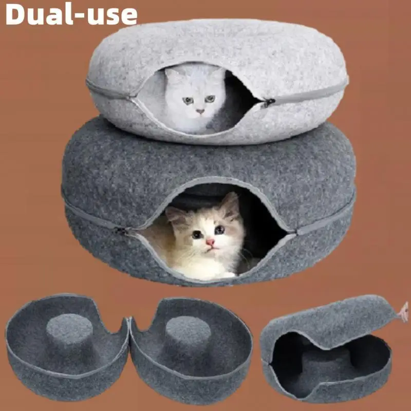 

Donut Cat Tunnel Bed Pets House Natural Felt Pet Cat Cave Toys Round Wool Felt Pet Bed For Small Dogs Cat Interactive Play Toy