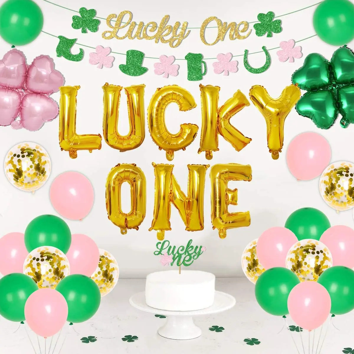 

St. Patrick's Day First Birthday Party Decorations Lucky One 1st Birthday Party Supplies Shamrock Garland Clover Foil Balloons