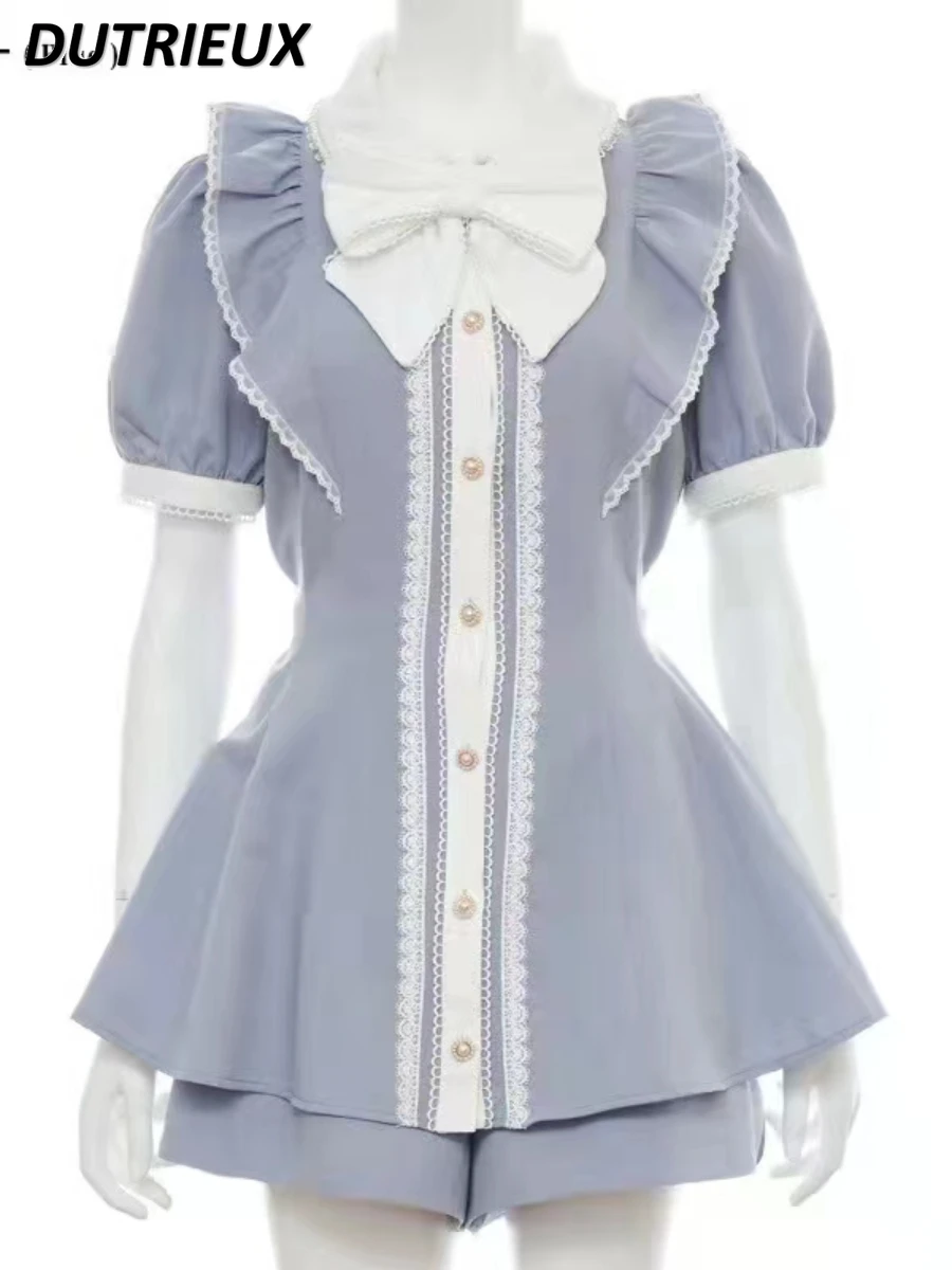 Rojita Ruffle Collar Bow Lace Stitching Short Sleeve Blouse Cute Sweet Women Shorts Suit Japanese Style Culottes Two Piece Sets
Rojita Ruffle Collar Bow Lace Stitching Short Sleeve Blouse Cute Sweet Women Shorts Suit Japanese Style Culottes Two Piece Sets