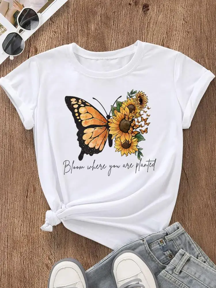 

Милая трендовая одежда с надписью и бабочкой, женская модная футболка, женский топ, Повседневная футболка с коротким рукавом и принтом, одежда, футболки с графическим рисунком
