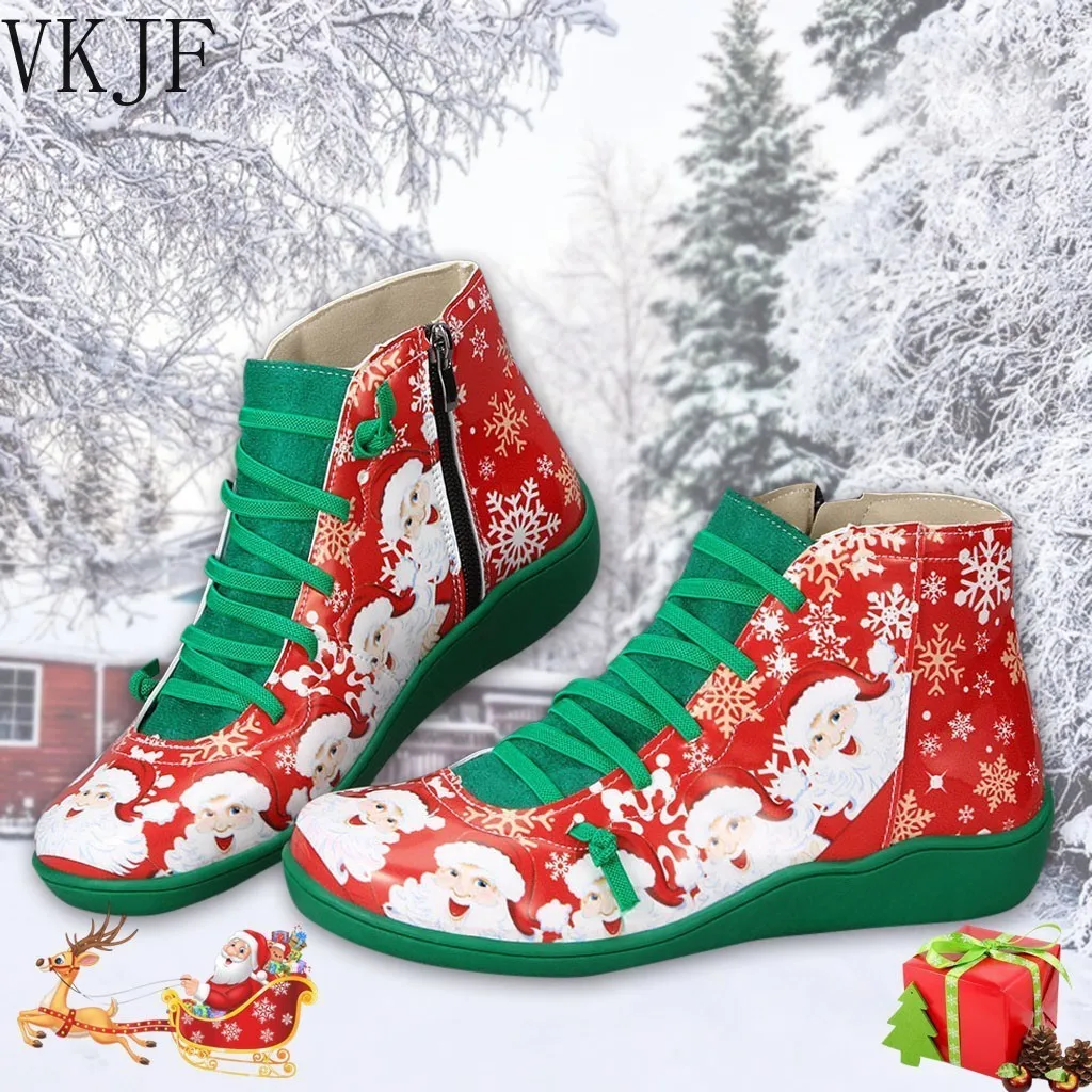 Women Winter Snow Boots Genuine Leather Ankle Spring Flat Shoes 3D Printed Color Matching Christmas Flat Boots Side Zipper
Women Winter Snow Boots Genuine Leather Ankle Spring Flat Shoes 3D Printed Color Matching Christmas Flat Boots Side Zipper
