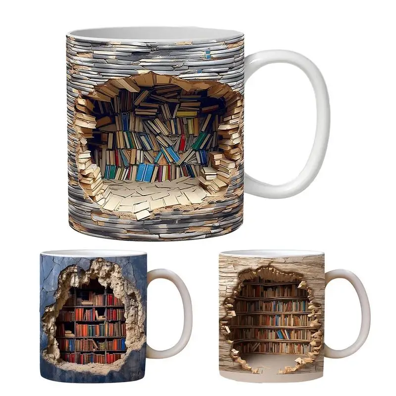 

350ml 3D Effect Bookshelf Mug Creative Space Design Ceramic Mug Library Mug Book Lovers Coffee Cup Christmas Gifts For Readers