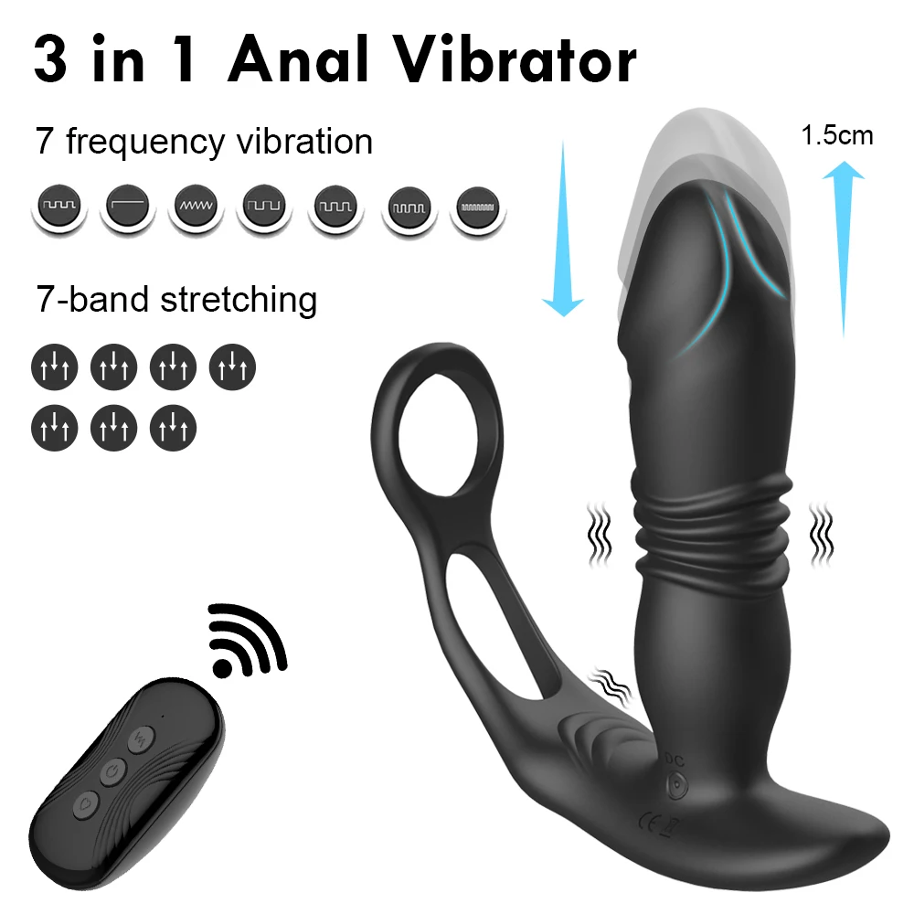 Telescopic Anal Vibrator Prostate Massage Butt Plug Prostate Stimulator Delay Ejaculation Penis Ring Dildos Sex Toys for Men Gay Telescopic Anal Vibrator Prostate Massage Butt Plug Prostate Stimulator Delay Ejaculation Penis Ring Dildos Sex Toys for Men Gay