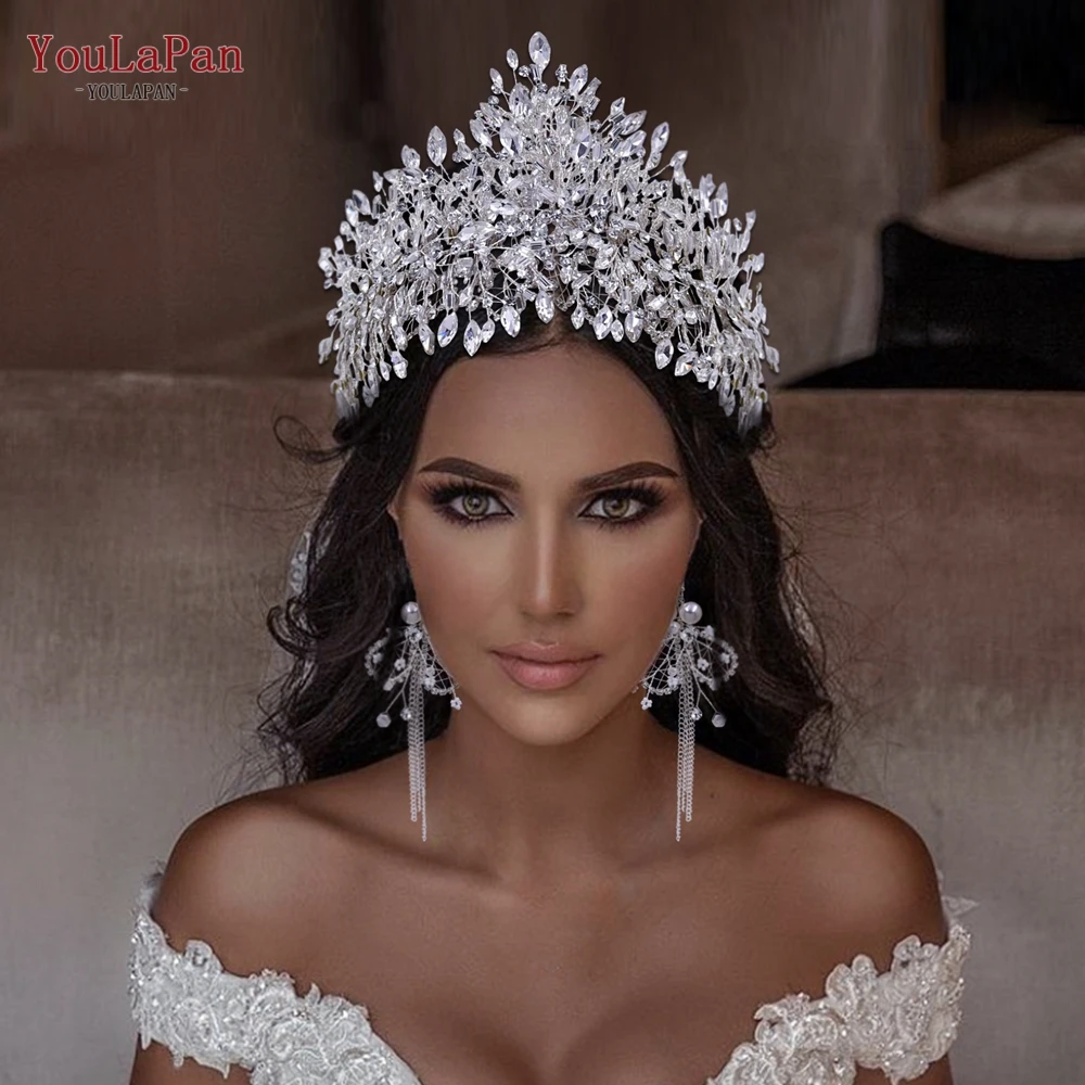 

YouLaPan Luxury Bridal Crown Rhinestone Wedding Hair Accessories Bride Headwear Woman Headband Pageant Tiara and Headdress HP372