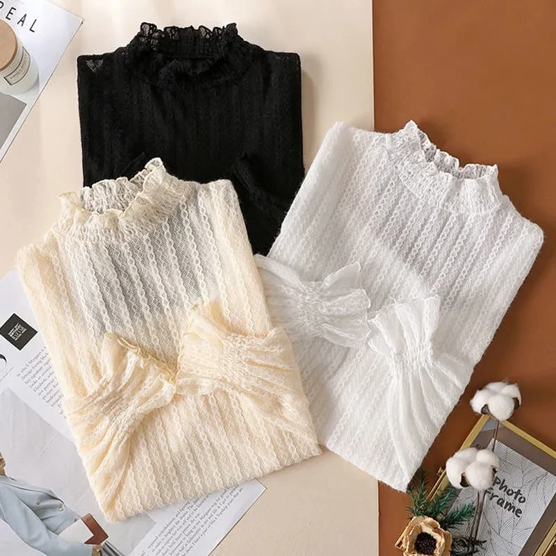 Lace Bottom Shirt Female 2022 Spring Autumn New Style With Semi-high Collar Thin Pullover All-match Long-sleeve Blouse Womens
Lace Bottom Shirt Female 2022 Spring Autumn New Style With Semi-high Collar Thin Pullover All-match Long-sleeve Blouse Womens