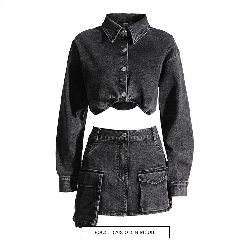 Fashion Lapel Long Sleeve Button Up Top and Pocket Mini Skirt Matching Summer 2023 Denim Fashion Two Piece Set Women
Fashion Lapel Long Sleeve Button Up Top and Pocket Mini Skirt Matching Summer 2023 Denim Fashion Two Piece Set Women