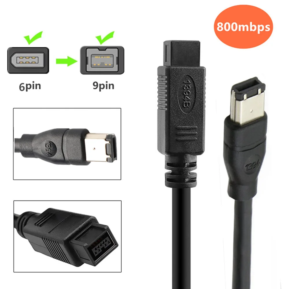 Черный Кабель IEEE 1394 Firewire 800 к Firewire 400, 9-контактный/6-контактный штекер/штекер 6 футов/10 футов/15 футов/1,8 м/3 м/4,5 м 
Черный Кабель IEEE 1394 Firewire 800 к Firewire 400, 9-контактный/6-контактный штекер/штекер 6 футов/10 футов/15 футов/1,8 м/3 м/4,5 м