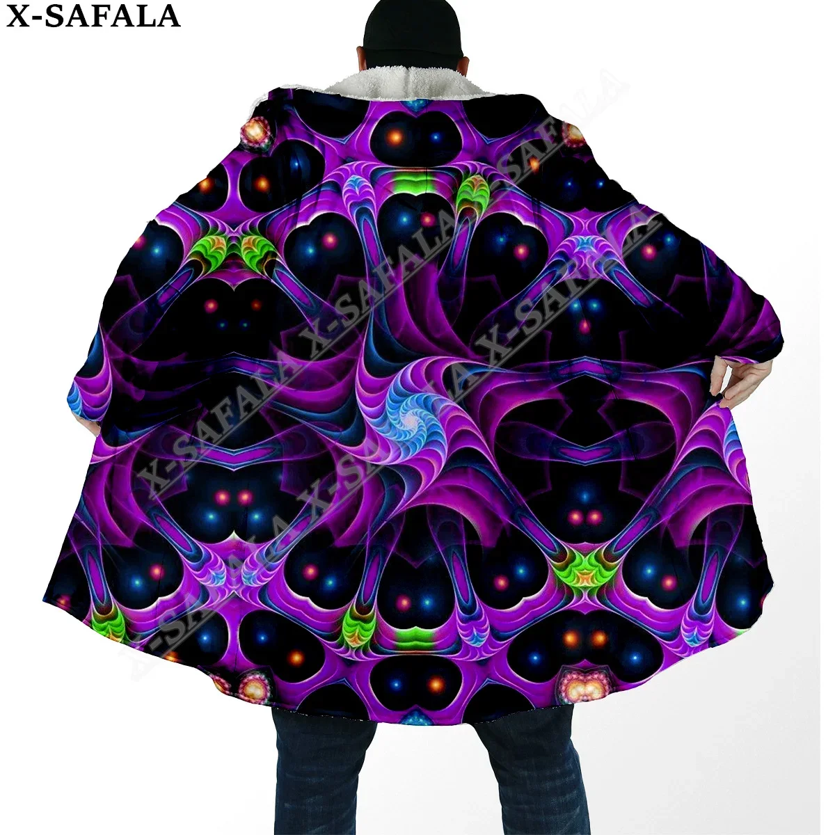 

Hippie Psychedelic Colorful Trippy 3D Print Dream Cloak Thick Warm Hooded Men Overcoat Coat Windproof Fleece Cape Robe Blanket-8