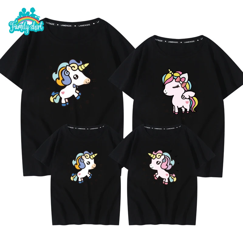 

Summer Family Matching Outfits Short Sleeve T Shirts 2022 Baby Bodysuit Unicorn Cartoon Printing Mother and Father Kids Clothes