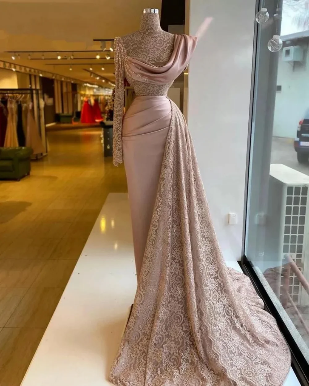 High Neck Lace Party Dress One Shoulder Long Sleeves Satin Beads Pleats Formal Evening Dress Mermaid Floor-Length Custom Made
High Neck Lace Party Dress One Shoulder Long Sleeves Satin Beads Pleats Formal Evening Dress Mermaid Floor-Length Custom Made