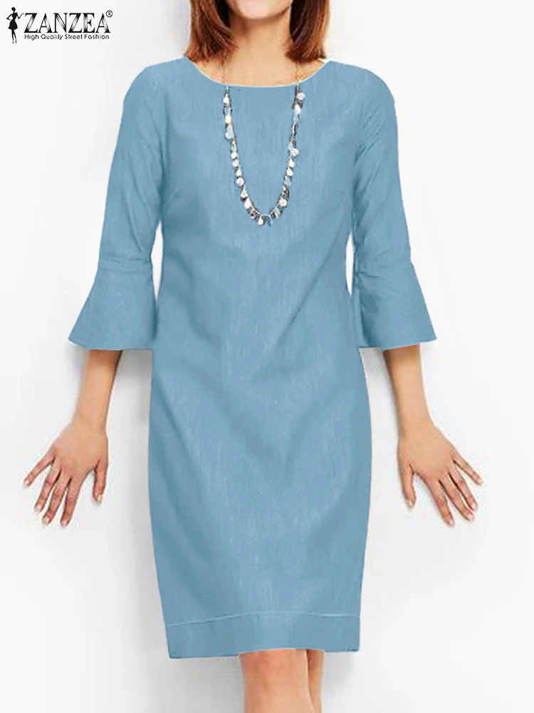 ZANZEA Women Denim Party Dress Elegant Round Neck Flared Sleeve Vestidos Solid Casual Dresses 2024 Summer Holiday Female Robes
ZANZEA Women Denim Party Dress Elegant Round Neck Flared Sleeve Vestidos Solid Casual Dresses 2024 Summer Holiday Female Robes