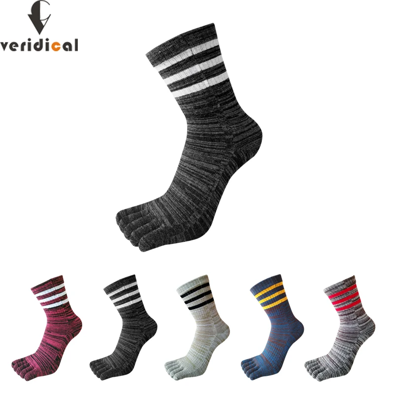 

Мужские спортивные носки с 5 пальцами, Короткие хлопковые полосатые компрессионные цветные носки для марафона, фитнеса, велосипеда, бадминтона, тенниса, 4 сезона