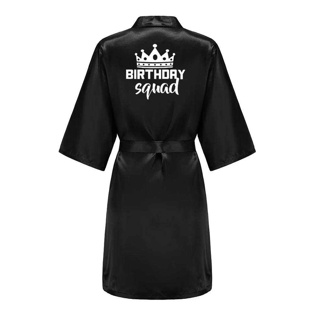 Birthday Party Queen Squad Robes Satin Pajamas Dressing Gown White Writing Kimono Rose Gold Bathrobe Birthday Party Queen Squad Robes Satin Pajamas Dressing Gown White Writing Kimono Rose Gold Bathrobe