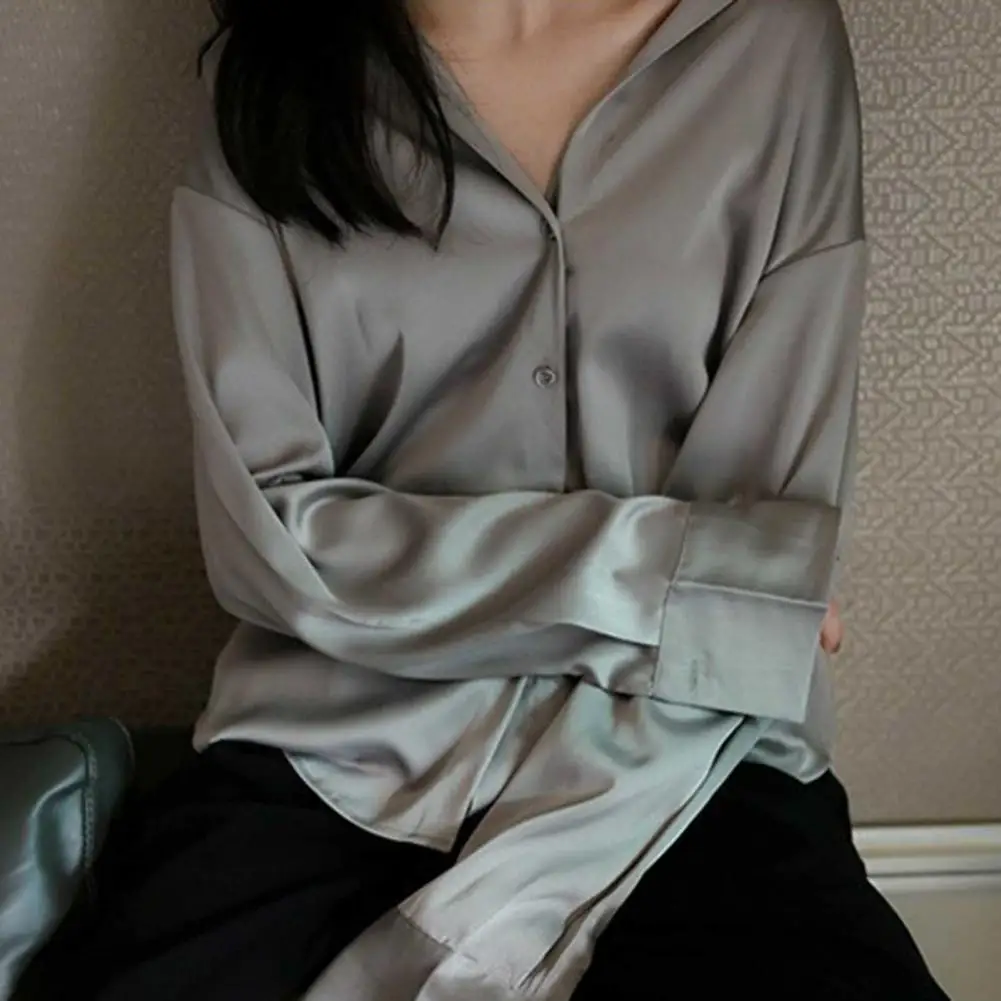 Women Shirt Elegant Vintage Satin Business Blouse for Women Solid Color Loose Fit Long Sleeve Shirt with Lapel Collar for Office 
Women Shirt Elegant Vintage Satin Business Blouse for Women Solid Color Loose Fit Long Sleeve Shirt with Lapel Collar for Office