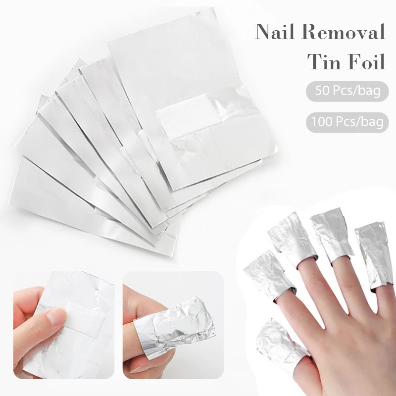 

50/100Pcs/Bag Aluminium Foil Nail Art Soak Off Polish Nail Removal Cleaner Wraps Nail Towel Gel Polish Remover Manicure Tool