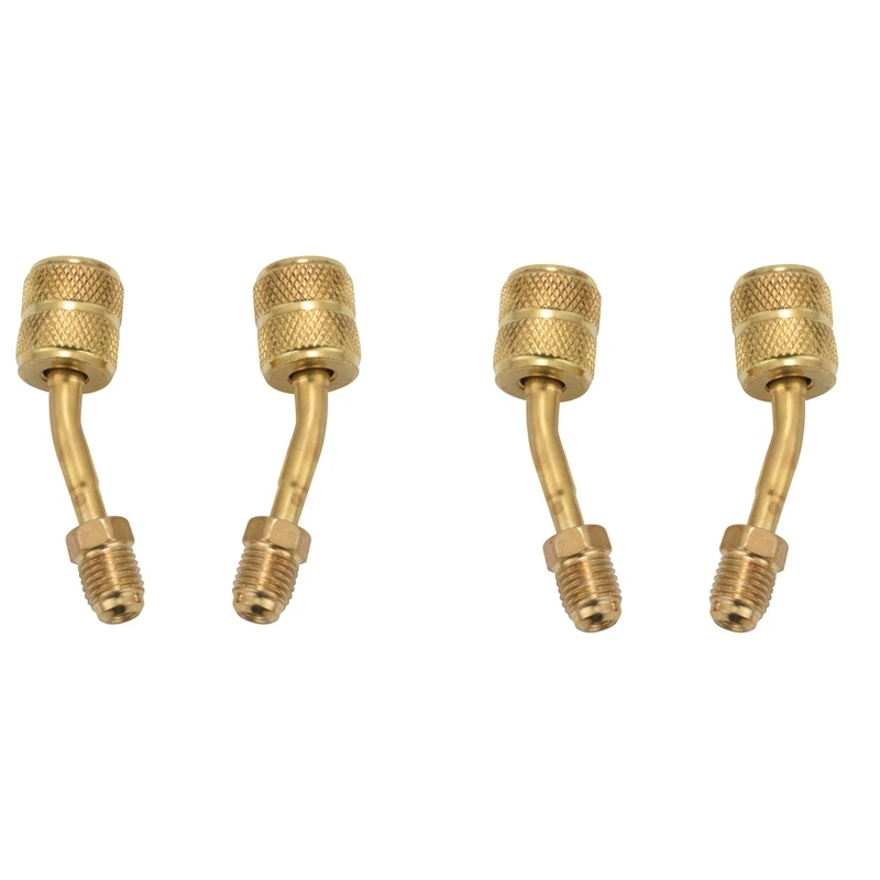 R410A Adapter 5/16 Inch Sae Female Quick Couplers To 1/4 Inch Sae Male Flare, 4 Pc 45 Degree Angled Charging Adapter
R410A Adapter 5/16 Inch Sae Female Quick Couplers To 1/4 Inch Sae Male Flare, 4 Pc 45 Degree Angled Charging Adapter