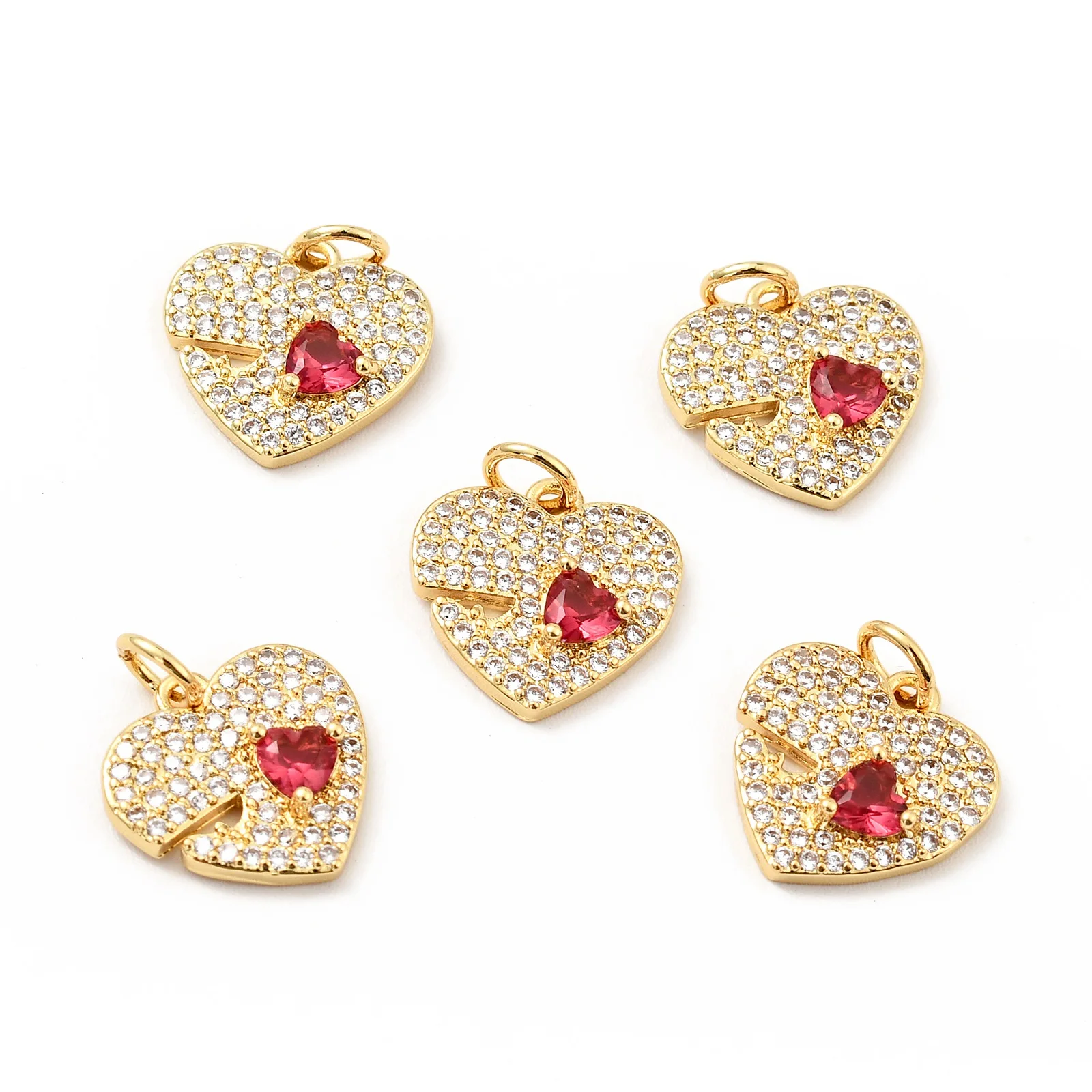 

10 шт., медные Подвески в форме сердца Pandahall с фианитами, позолоченные подвески для ожерелья, браслета, сережек, ювелирных изделий, подарок