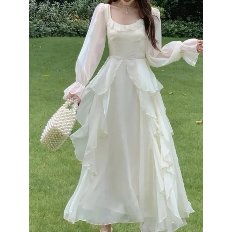 New Vintage Fairy Chiffon Long Dress Women White Elegant French Party Midi Dress Puff Sleeve Casual Women's Clothing 
New Vintage Fairy Chiffon Long Dress Women White Elegant French Party Midi Dress Puff Sleeve Casual Women's Clothing