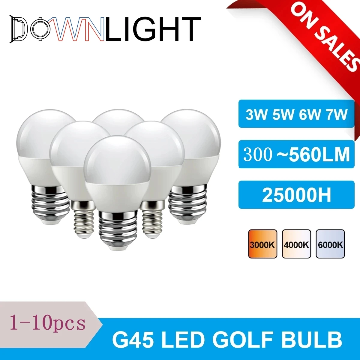 

1-10PCS Led Golf Bulb G45 3W 5W 6W 7W E14 E27 220V 3000K 4000K 6000k Lamp Light For Home Decoration