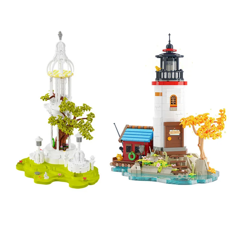 

Креативные мини-кубики, маяк MOC, Строительные кирпичи, Старое дерево, Белая Пагода, модель, развивающая игрушка для детей, подарки со штативом