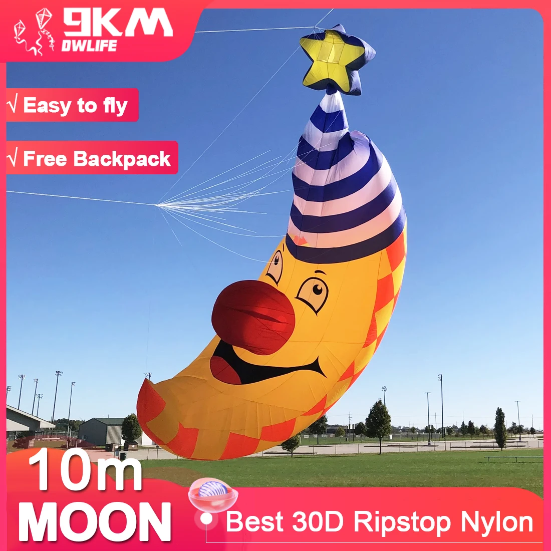 

9KM 10m Moon Kite Line Laundry Pendant Soft Inflatable Show Kite for Kite Festival 30D Ripstop Nylon with Bag
