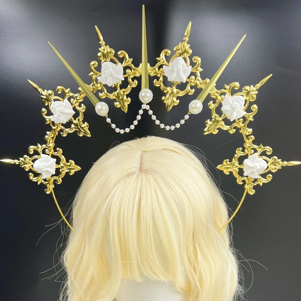 

Fashion Vintage Baroque Tiara Hair Accessories Women Wedding Halo Crown Headpiece Gothic Lolita Tiara Sun Goddess Headdress NEW