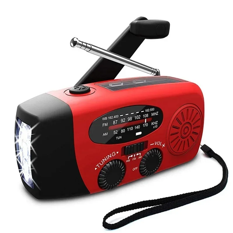 

Multifunctional Solar Hand Crank Radio FM AM WB NOAA Weather Radio 2000mAh USB Charging Emergency LED Flashlight Power Ban