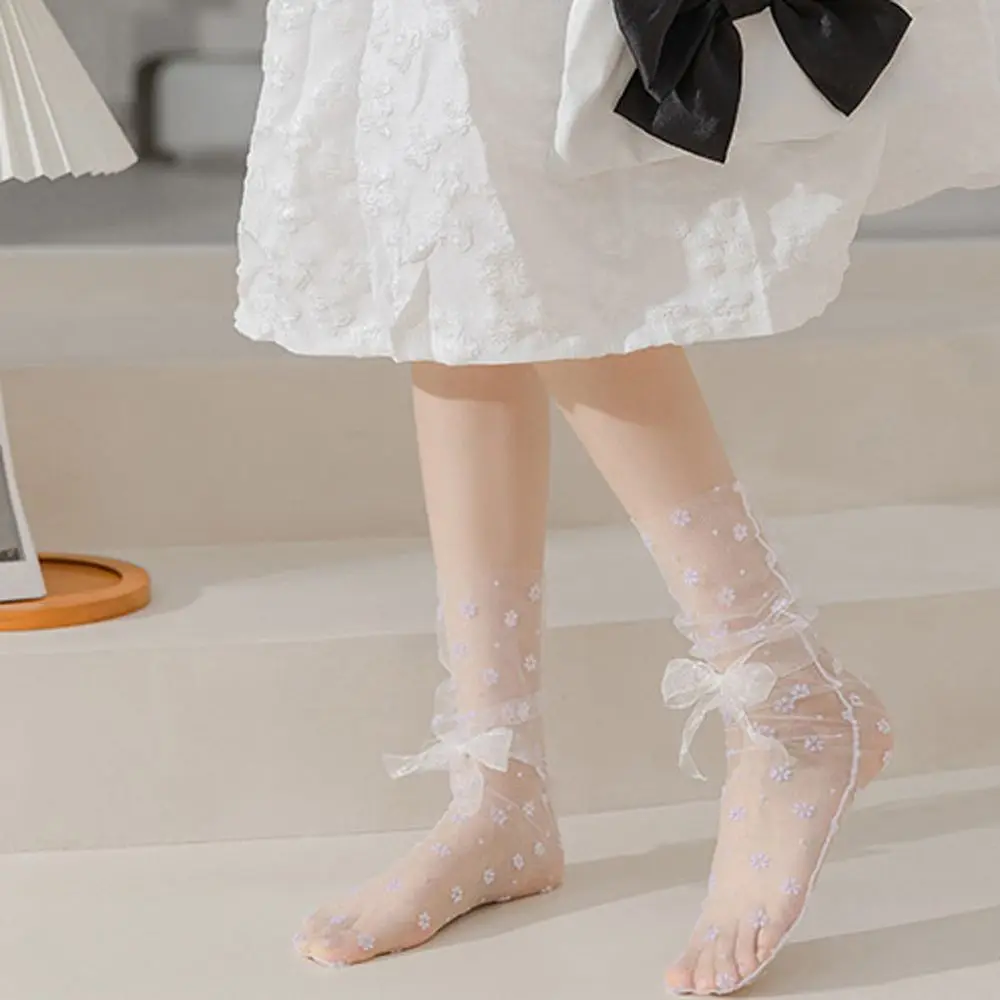 

Летние модные кавайные сетчатые женские носки со звездами JK шелковые Чулочные изделия носки средней длины с бантом