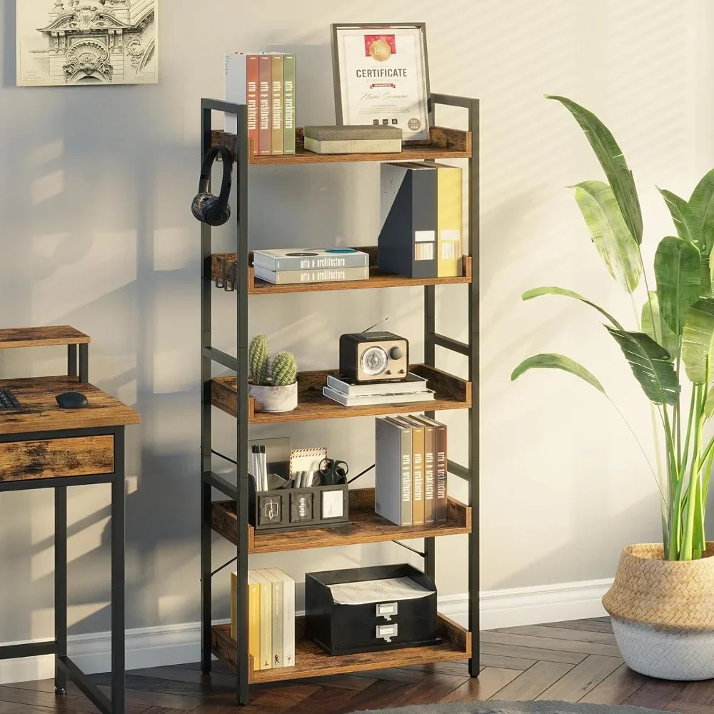 Bookshelf 5 Tier with 4 Hooks, Industrial Wood Bookcase,Vintage Storage Rack with Open Shelves,Standing Bookshelves Display Rack
Bookshelf 5 Tier with 4 Hooks, Industrial Wood Bookcase,Vintage Storage Rack with Open Shelves,Standing Bookshelves Display Rack