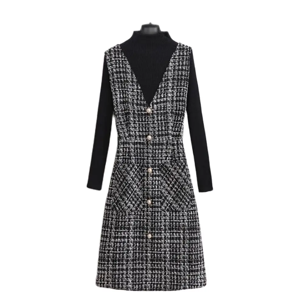 Women Autumn Winter Vest Dress V-Neck Strap Dresses Vintage Sleeveless Pocket Plaid Dress Female Slim Woolen Robe Vestidos
Women Autumn Winter Vest Dress V-Neck Strap Dresses Vintage Sleeveless Pocket Plaid Dress Female Slim Woolen Robe Vestidos
