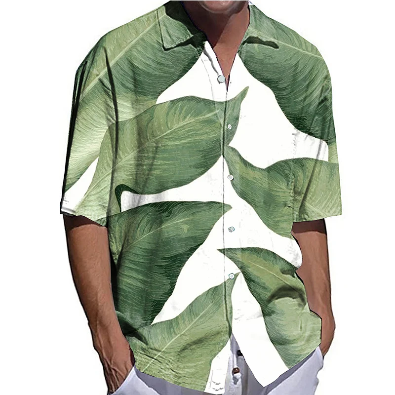 Summer Men Shirts Oversized Casual Shirt Leaf Print Half Sleeve Tops Men's Clothing Hawaiian Quick Dry Cardigan Blouses High-End 
Summer Men Shirts Oversized Casual Shirt Leaf Print Half Sleeve Tops Men's Clothing Hawaiian Quick Dry Cardigan Blouses High-End