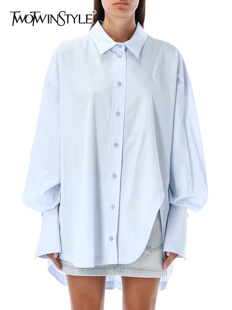 TWOTWINSTYLE Solid Temperament Shirt For Women Lapel Long Sleeve Patchwork Single Breasted Minimalist Blouse Female Fashion 2023
TWOTWINSTYLE Solid Temperament Shirt For Women Lapel Long Sleeve Patchwork Single Breasted Minimalist Blouse Female Fashion 2023