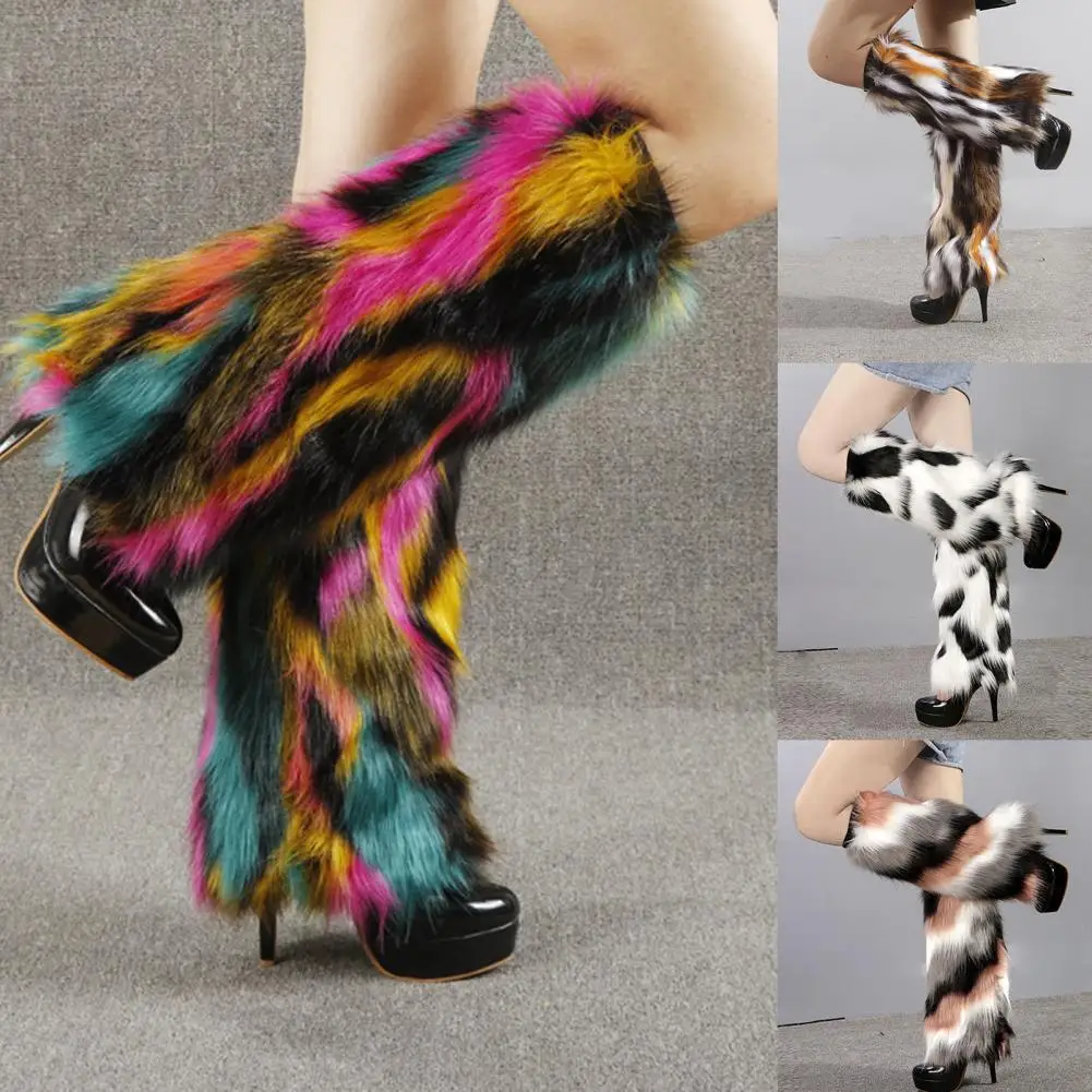

Women Leg Warmers Colorful Furry Faux Fur Fashion Appearance Stretchy Women Boot Covers Warm