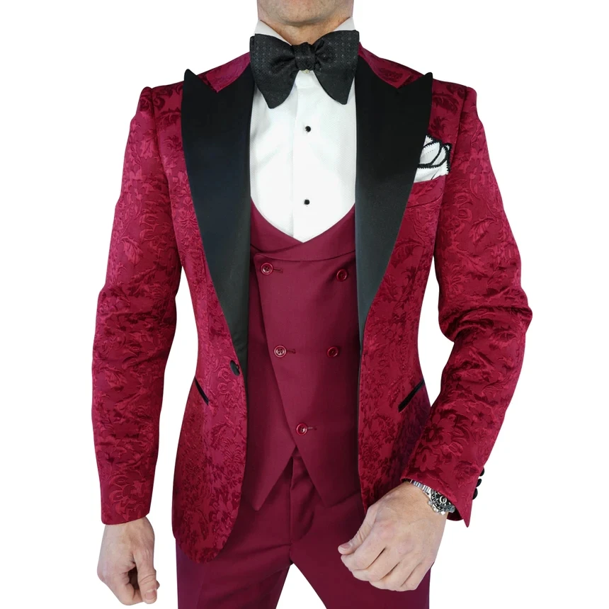 Burgundy Jacquard Elegant Men's Suit for Wedding 3PCS Blazer Vest Pants Slim Fit Customized Formal Party Dinner Full Male Suits
Burgundy Jacquard Elegant Men's Suit for Wedding 3PCS Blazer Vest Pants Slim Fit Customized Formal Party Dinner Full Male Suits
