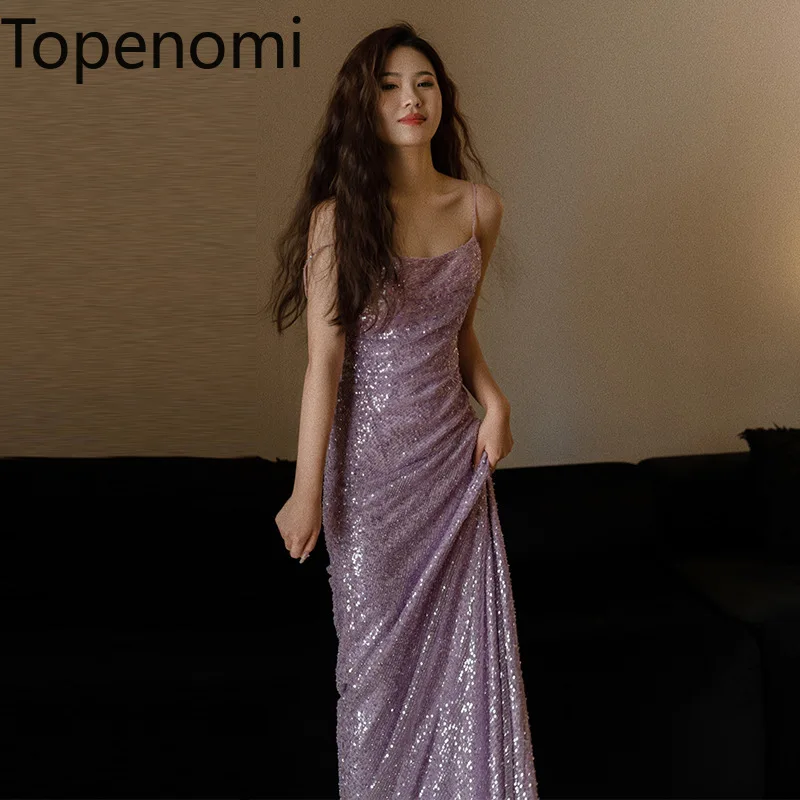 Topenomi Purple Sexy Spaghetti Strap Shiny Backless Evening Dresses Women French Elegant Sequins Slim Train Wedding Party Gowns
Topenomi Purple Sexy Spaghetti Strap Shiny Backless Evening Dresses Women French Elegant Sequins Slim Train Wedding Party Gowns