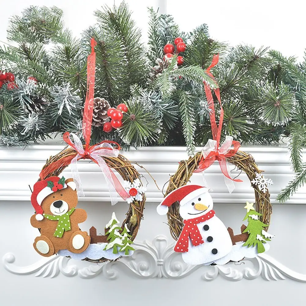 

Santa Claus Christmas Decor Reusable Christmas Rattan Wreath Decor Santa Snowman Elk Bear Ornaments Festive Xmas for Holiday